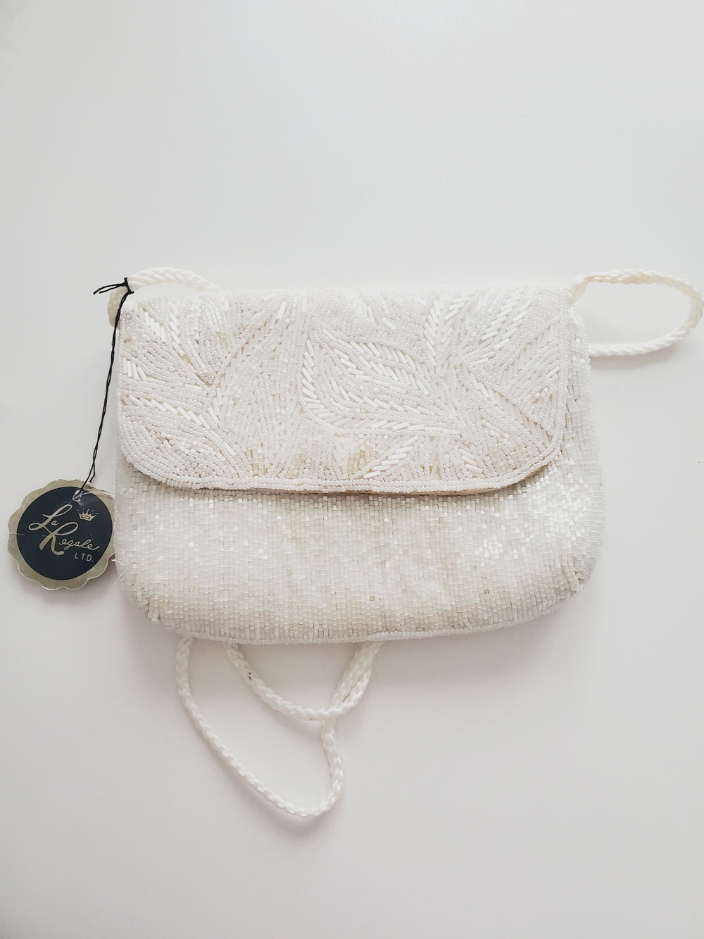 Handcrafted Vintage White Beaded Crossbody Bag - Picture 4 of 6